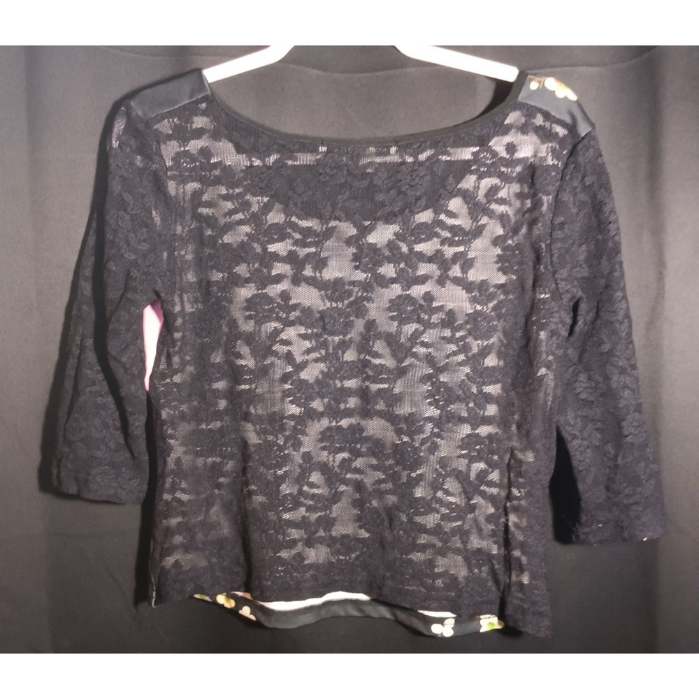 Daniel Benjamin Geisha XL Black Lace Back 3/4 Sleeve Crop Top USA VTG Rare 90s - Picture 3 of 7